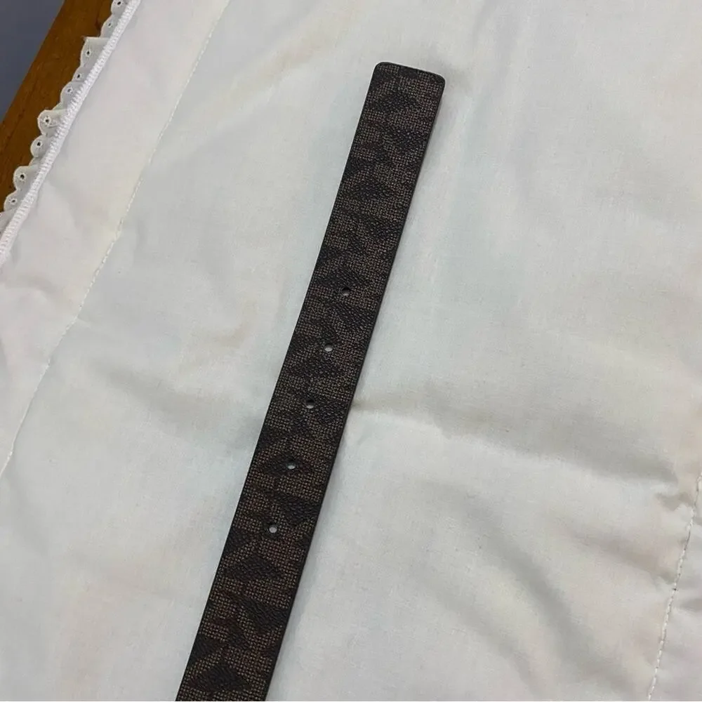 Michael Kors Reversible Belt Logo Signature Belt Brown Black Chrome Buckle Large